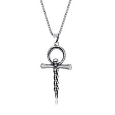 Cool Mens Stainless Steel Biker Punk Skull Bullet Cross Pendant Necklace