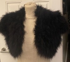 John Lewis Black MARABOU FEATHER BRIDAL Party Bolero Shrug Jacket L RRP £95 