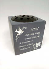 Mum Slate Grey Memorial Flower Vase Rose Bowl Diamante Graveside Plaque Tribute