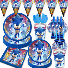 Blue Sonic The Hedgehog Tableware Set Plates Banners Kids Birthday Supplies.