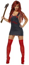Womens Sexy Chucky Costume Chucky Horror Fancy Dress Halloween Dead Doll Costume