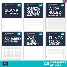 Filofax A5 compatible organiser refill notepaper ruled dotted blank squared todo