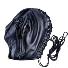 Faux Leather Bondage Fetish Cosplay Hood Blindfold Mask Full Head Lace Back
