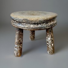Antique Country Manor House Small Elm Circular Tripod/Three Leg Milking Stool