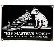 VINTAGE RCA PORCELAIN SIGN RECORD PLAYER GRAMOPHONE GAS OIL NIPPER THE DOG