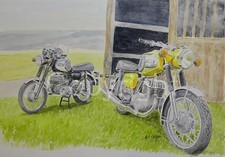 Pair of iconic MZ TS250 Motorcycles Metal Sign Home  Man Cave Garage