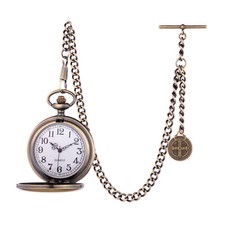 ANTIQUE DESIGN QUARTZ POCKET WATCH WITH ALBERT CHAIN AND GIFT POUCH
