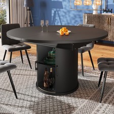 Extendable Round Dining Table 118(158) cm Kitchen Oval Dining Table with Storage