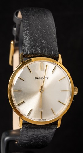 Sandoz silver dial gold plated - sandoz,