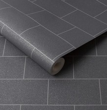 Contour London Tile Wallpaper | Black. 10.5m X 0.52m Approx 56sq Feet Quality