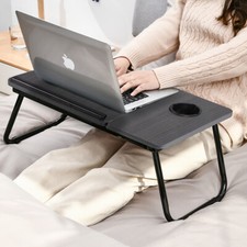 Adjustable Bed Tray With Folding Legs Serving Breakfast Lap Tray Cup Slot Table