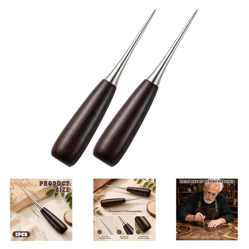 Leather awl tool set - leather, 2pcs