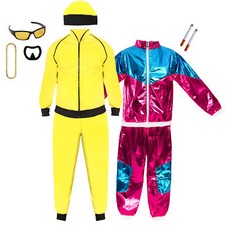 COUPLES COSTUME 90S RAPPER CHAV FANCY DRESS COSTUME YELLOW PINK TRACKSUIT 90S