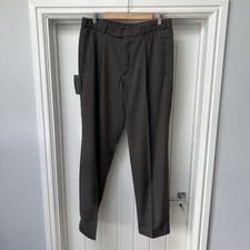 Bruhl Profiler Trousers Men's W36 Long Brown Check Wool Mix Pleated Stretch