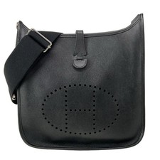 Auth HERMES Evelyne III PM Black Veau Epsom Square L Shoulder Bag