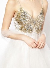 Forever Unique Butterfly Detail In Gold Sequin Diamanté Dress Size 10 Tulle