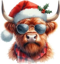 Funny Christmas Highland Cow Wall Art Bedroom Window Vinyl Sticker Decal 6 Sizes