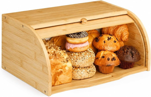 Natural bamboo bread bin with - natural,