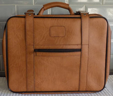 Vintage Tan Luggage Case Small Suitcase. Vinyl Leather Effect  Vgc