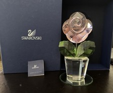 SWAROVSKI Large Crystal PINK ROSE Sculpture Happy Flower Box Stand Certificate