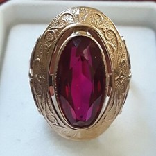 USSR Soviet Russian  Gold 14k 583  Lab grown Ruby Women's Band Ring  size  6