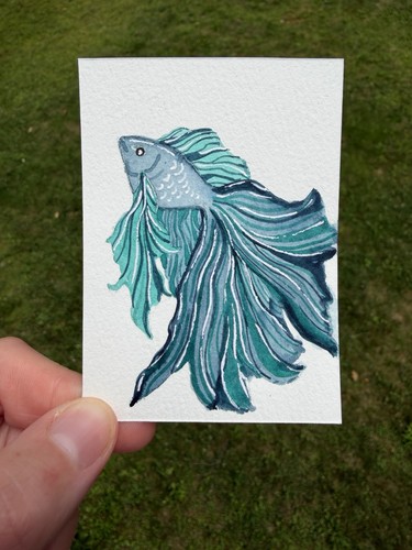 Aceo original blue fish - original,