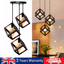 Industrial 3 Way Ceiling Light Pendant Black Cage Hanging Vintage Retro Lamps