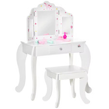 Kids Vanity Table and Stool Girls Dressing Set with Rotatable Mirror HOMCOM