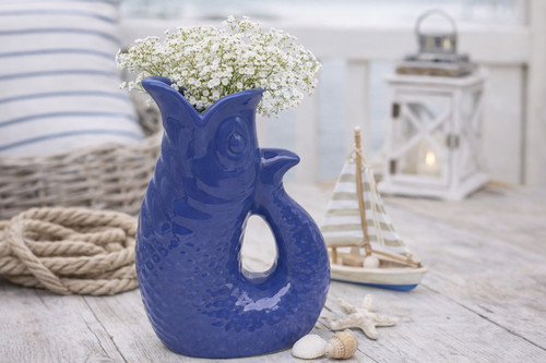 Blue fish jug ceramic - blue,