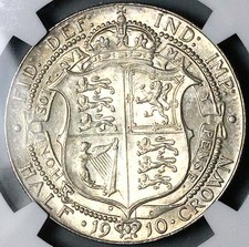 1910 NGC AU 58 Edward VII 1/2 Crown Great Britain Scarce Silver Coin (25090701D)