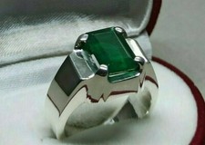 Natural 4.5 Ct Emerald Cut Green Fluorite Sterling Silver 925 Handmade Mens Ring