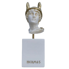 Hermes Mercury God Zeus Son Roman Statue Alabaster Gold Tone Bust 5.51"