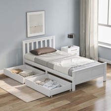 Solid Wooden Storage Bed With 2 Drawers 3FT Single Bed Frame Bedroom Furniture