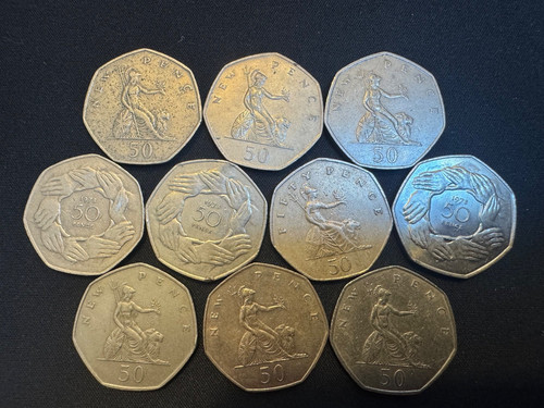 50p fifty pence old - x,
