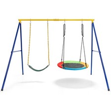 Kids Outdoor Swing Backyard Playground A-Frame Metal 2 seat swing set