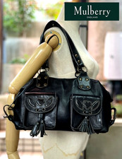 Vintage Mulberry Roxanne Shoulder Handbag Tassel Stitch-pattern Black