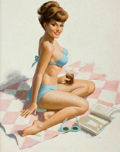 Vintage pin beach - pin-up, on