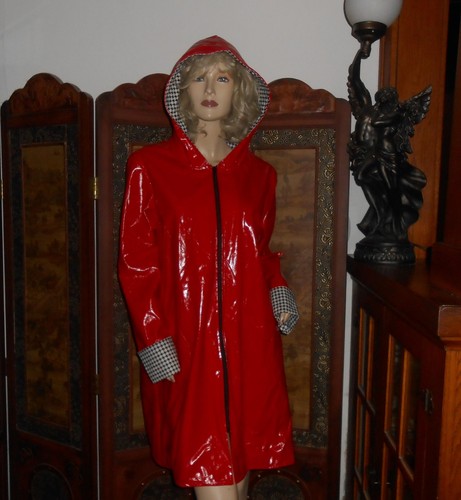 Red hooded shiny vinyl