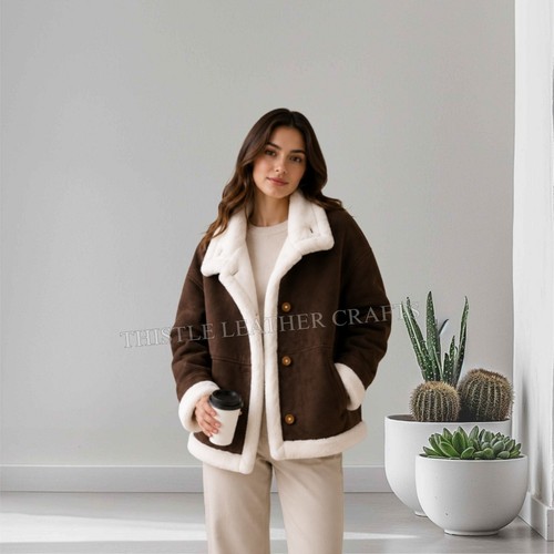 Women shearling suede jacket - shearling,