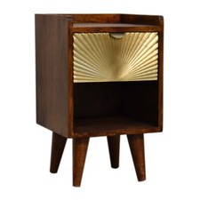Art Deco Gold Sunburst Chestnut Mini Bedside Table