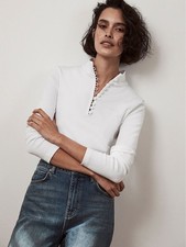 Mint Velvet White Rouleau Button Neck Top Size Small BNWT