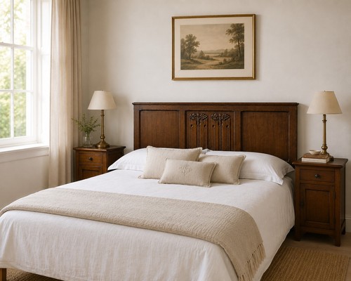 Carved oak double headboard - oak,