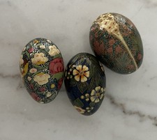 Three (3) Charming Colorful Hand Painted Floral Easter Eggs