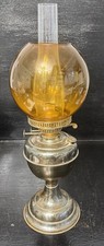 Unusual Vintage Veritas Dual Wick Oil Lamp With Yellow Glass Shade Working Order