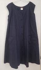 KATHERINE HAMNETT LONDON Midi Dress Sz L Navy Blue Cotton Button Front Swing