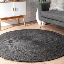 Rug Black Round Natural Jute