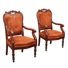 Antique Armchairs Louis Philippe Mahogany Fabric XIX Century Originals