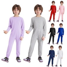 Kids Special Needs Adaptive Anti-Strip Romper Zip Back Jumpsuit Solid Overalls