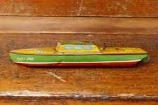 Vintage 1950s J. Chein Peggy Jane Tin Litho Wind Up Cabin Cruiser Speed Boat 14”