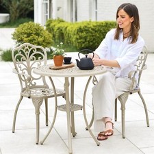 Deluxe Cast Aluminium Two-Seater Garden Table & Chair Dining Set in Champagne